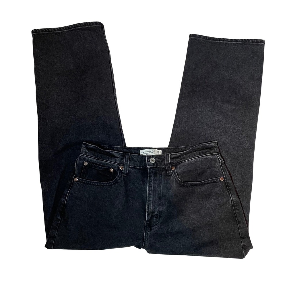 Abercrombie & Fitch The Vintage Straight High Rise Jeans Washed Black 28/6 Short